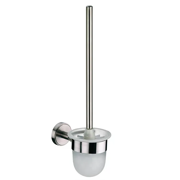 Toilettenbürste Wandmontage Edelstahl Wandmontierte Toilettenbürste aus Edelstahl mit Glaseinsatz und langem Stiel in modernem Design